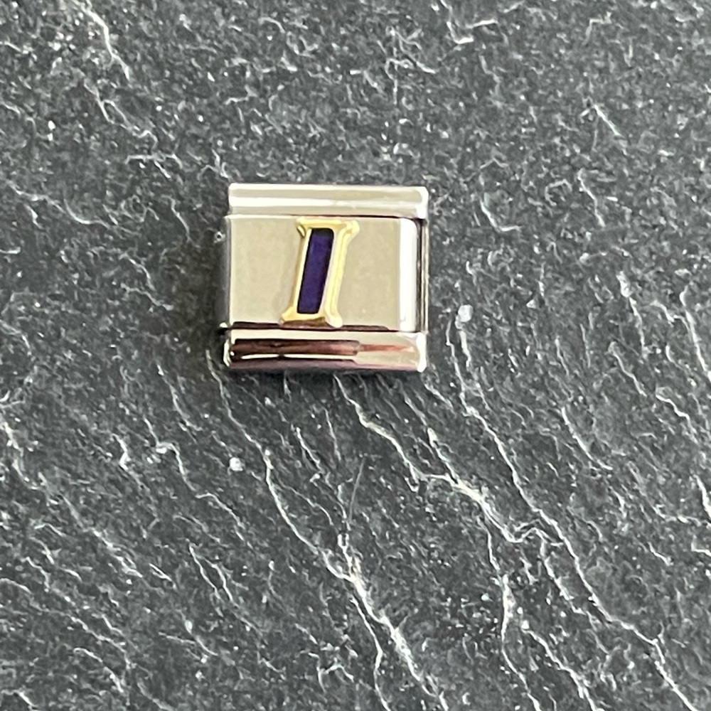 Zoppini Stainless Steel and Gold blue enameled initial I Charm link